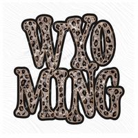 Wyoming Vintage Shadow Outline in Faux Sequin Leopard Digital Design, PNG Only