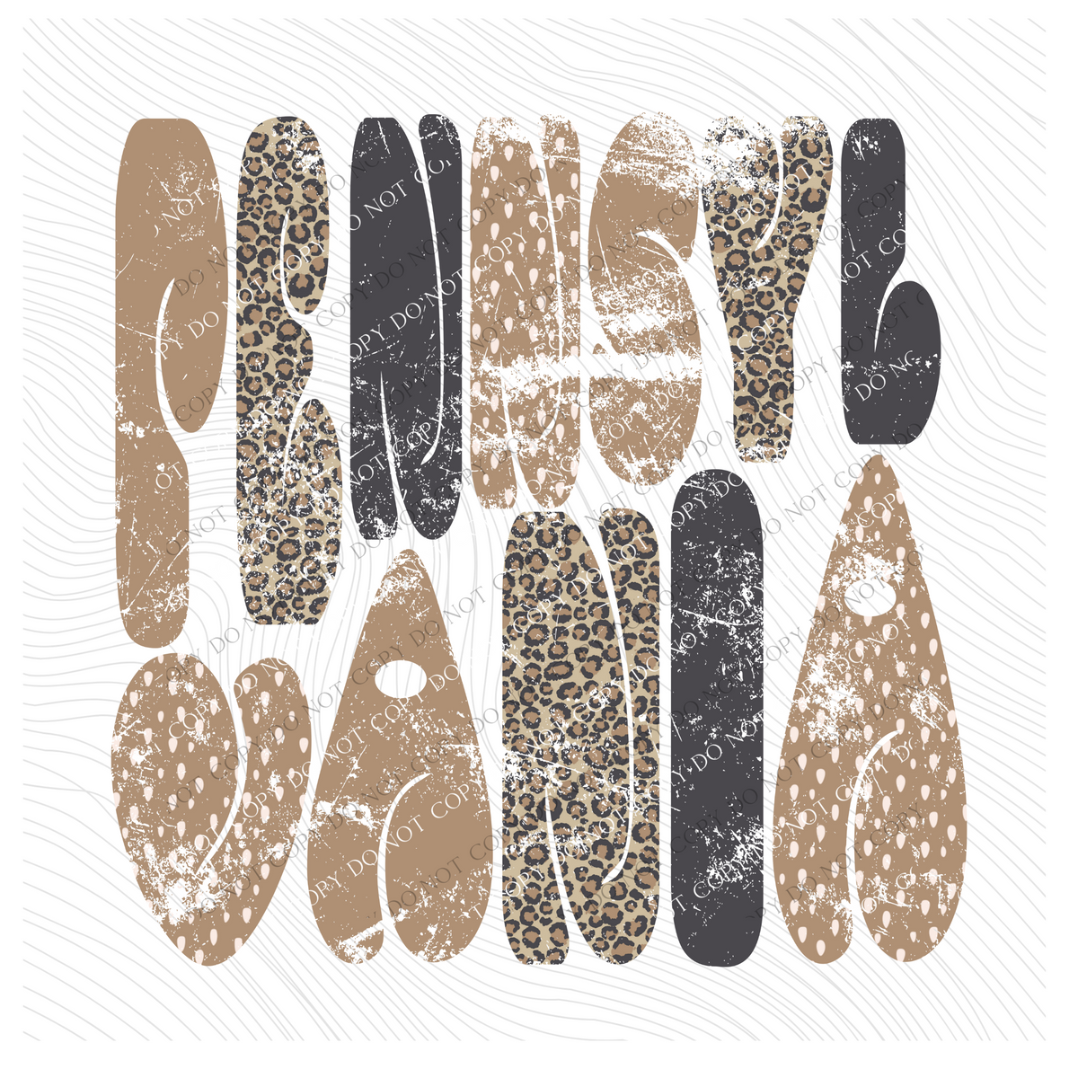 Pennsylvania Chubby Retro Distressed Leopard print in tones of Tans & Faded Black Digital Design, PNG