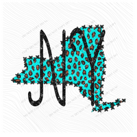 NY New York Turquoise Marbled Effect Leopard Glitter in Turquoise & Black Digital Download, PNG