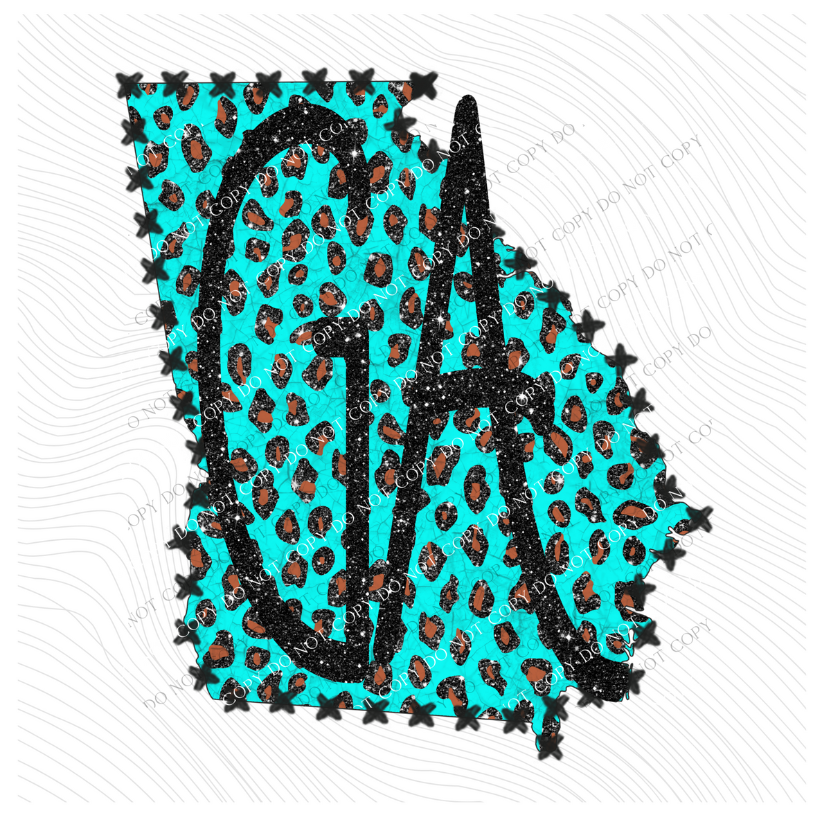 GA Georgia Turquoise Marbled Effect Leopard Glitter in Turquoise & Black Digital Download, PNG