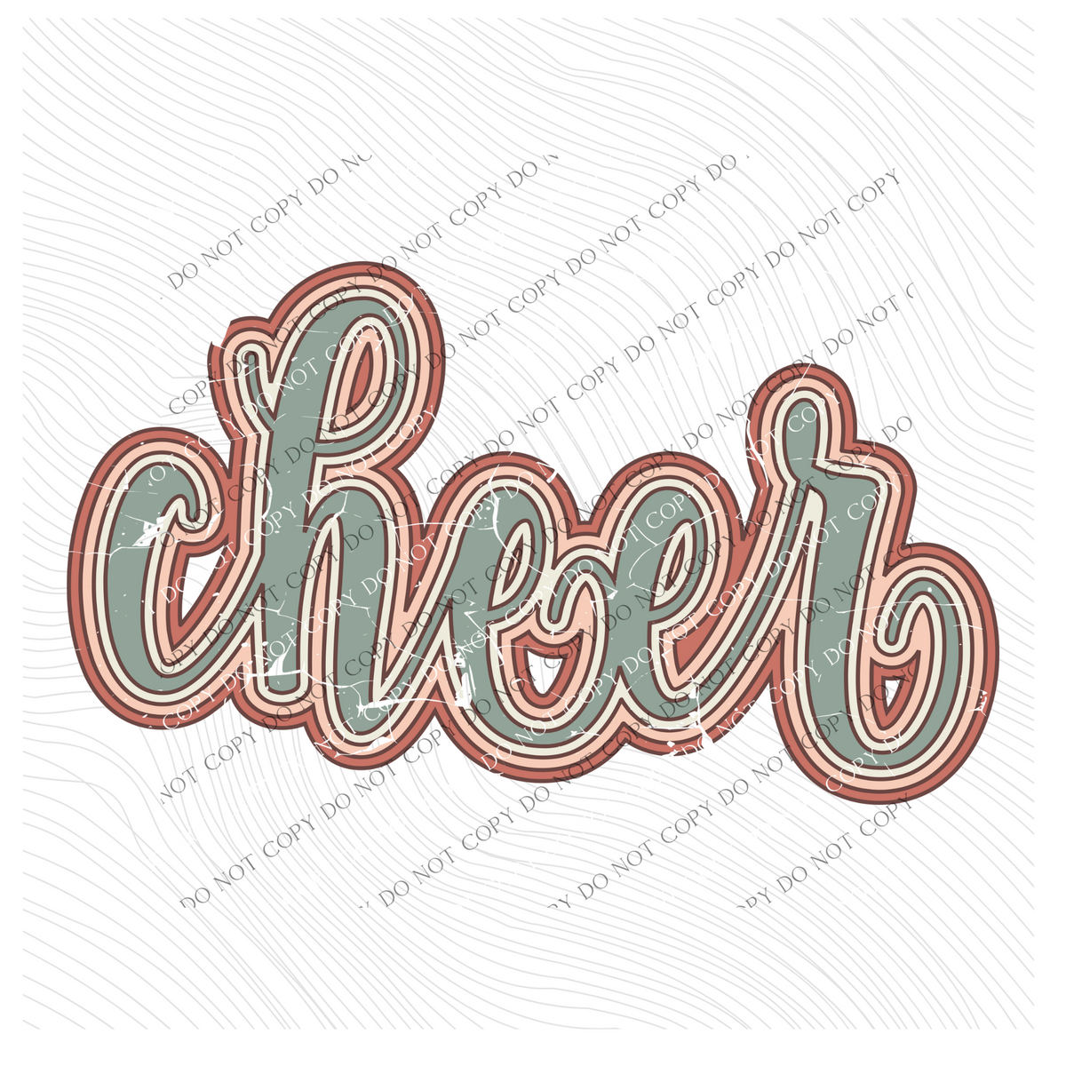 Cheer Boho Scroll Stacked Distressed in Muted Boho Colors Digital Design, PNG Only