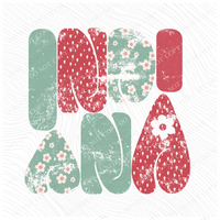 Indiana Chubby Retro Distressed Daisies in tones of Greens & Reds Digital Design, PNG