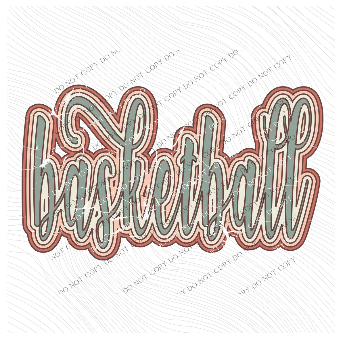 Basketball Boho Scroll Stacked Distressed in Muted Boho Colors Digital Design, PNG Only