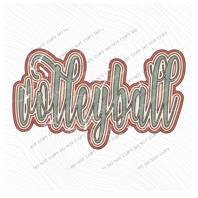 Volleyball Boho Scroll Stacked Distressed in Muted Boho Colors Digital Design, PNG Only