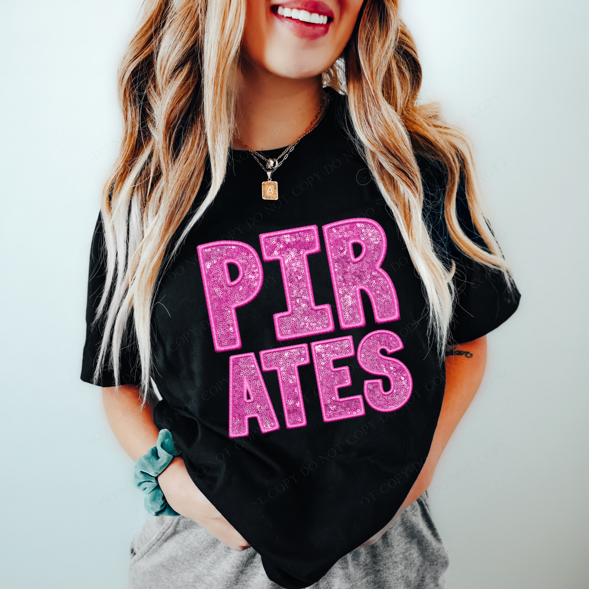 Pirates Embroidery & Sequin in Pink Mascot Digital Design, PNG