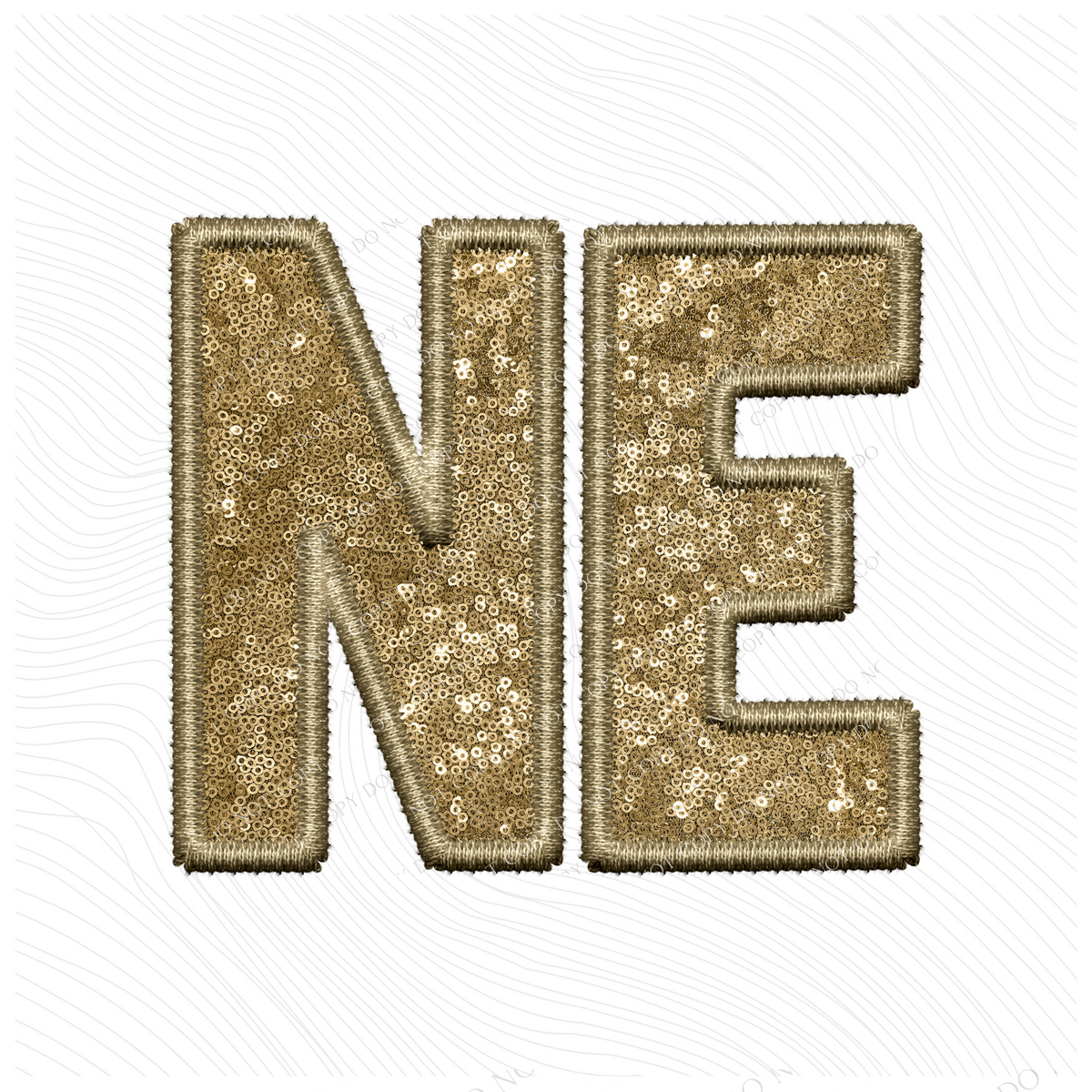 NE Nebraska Embroidery Sequin Digital Design in Gold, PNG
