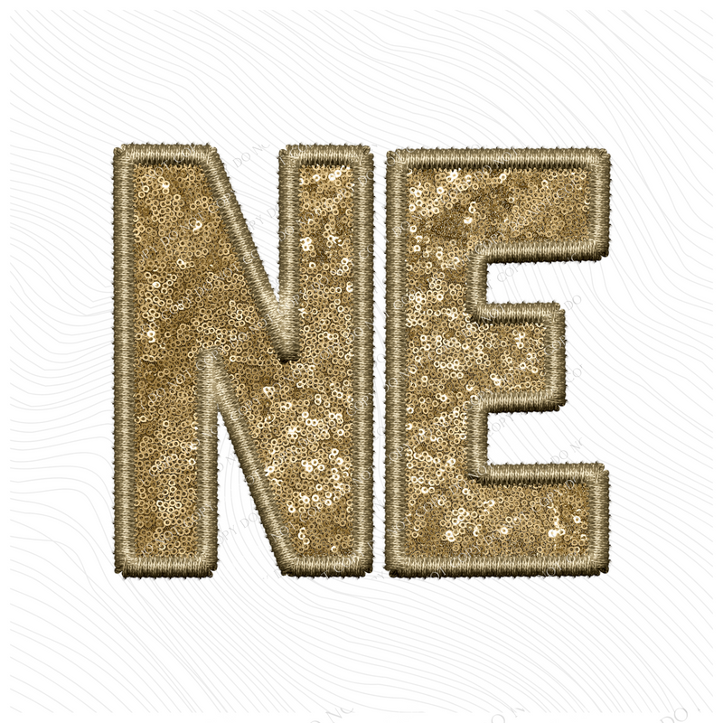 NE Nebraska Embroidery Sequin Digital Design in Gold, PNG