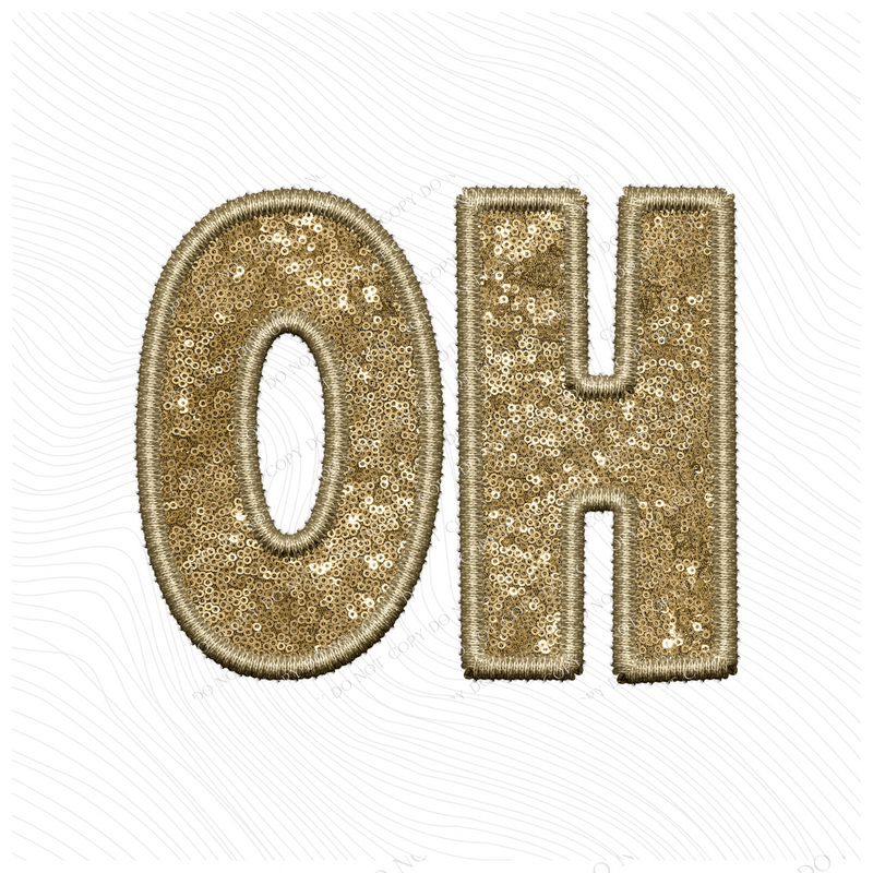 OH Ohio Embroidery Sequin Digital Design in Gold, PNG