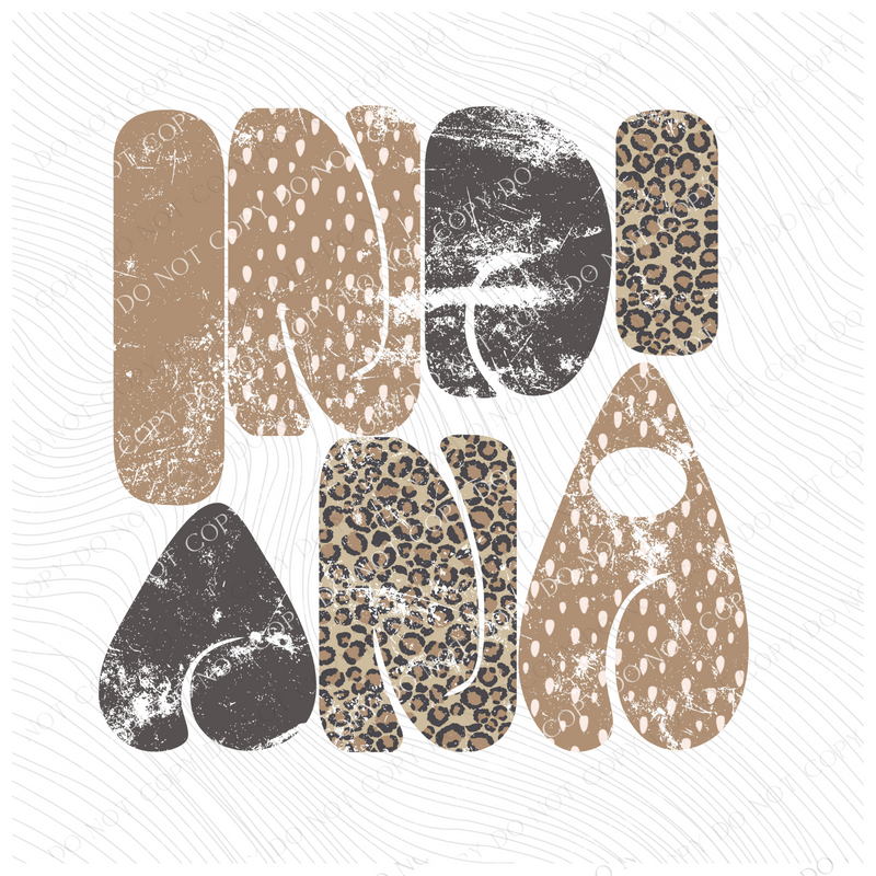 Indiana Chubby Retro Distressed Leopard print in tones of Tans & Faded Black Digital Design, PNG