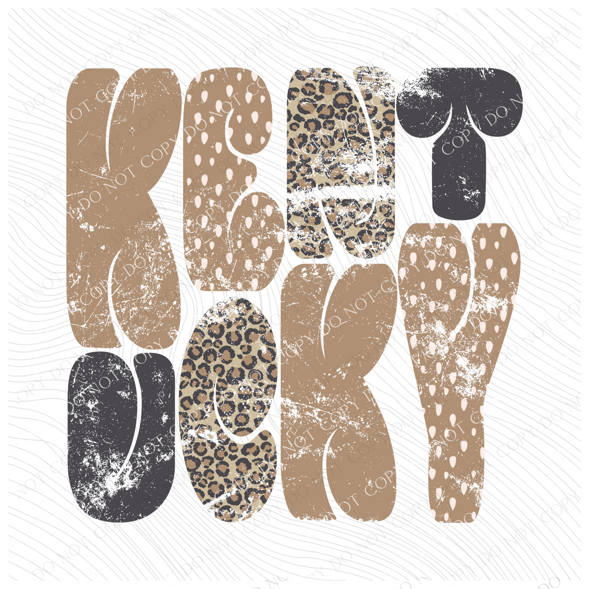 Kentucky Chubby Retro Distressed Leopard print in tones of Tans & Faded Black Digital Design, PNG
