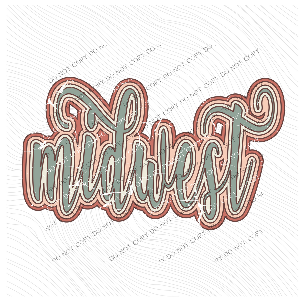 Midwest Boho Scroll Stacked Distressed in Muted Boho Colors Digital Design, PNG Only