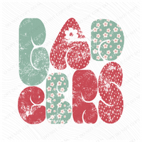 Badgers Chubby Retro Distressed Daisies in tones of Greens & Reds Digital Design, PNG