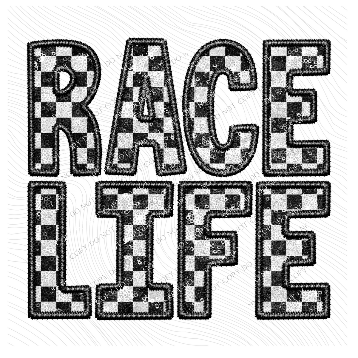 Race Life Faux Embroidery & Sequin Checkers in Black and White Digital Download, PNG