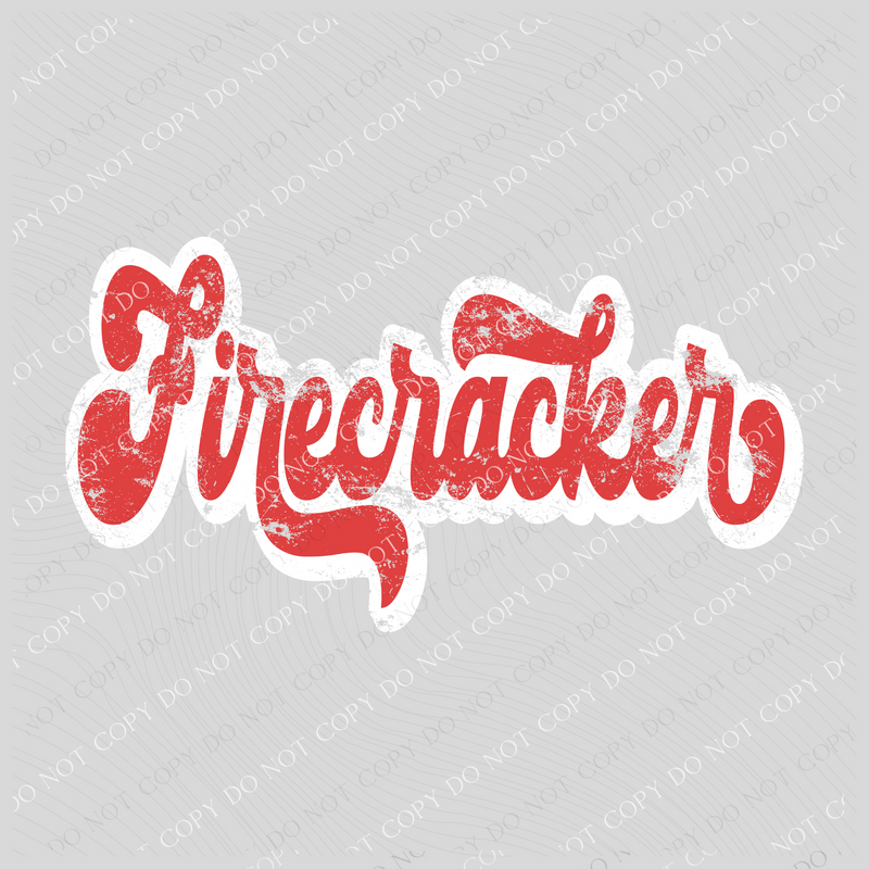 Firecracker Red & White Retro Shadow Distressed Digital Design, PNG