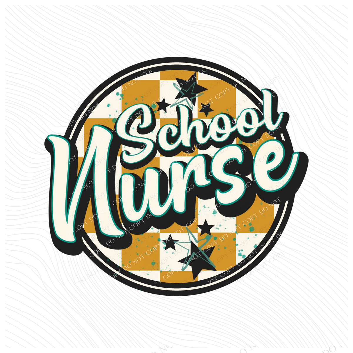 School Nurse Mustard Checkered Circle with Stars School Digital Design, PNG