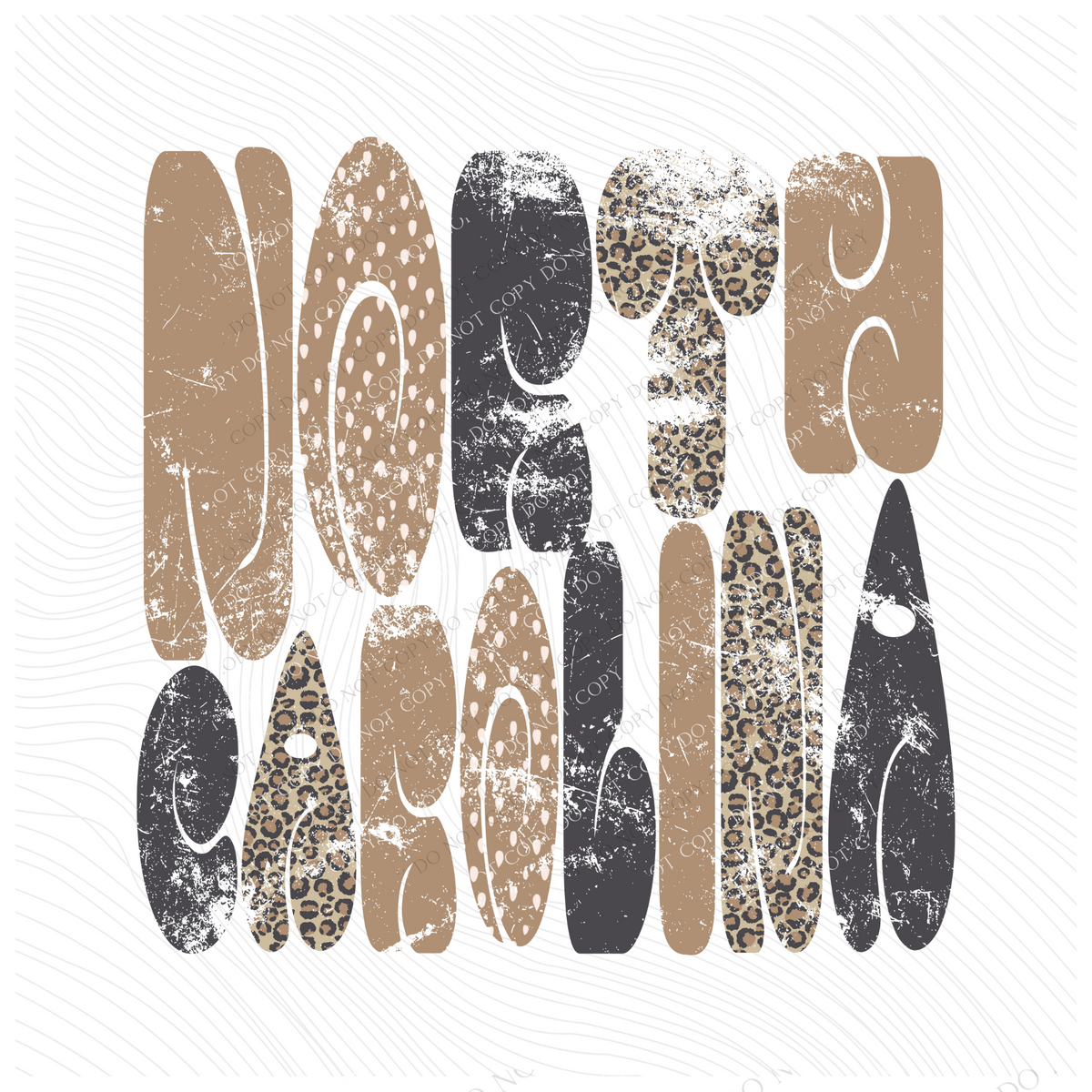 North Carolina Chubby Retro Distressed Leopard print in tones of Tans & Faded Black Digital Design, PNG