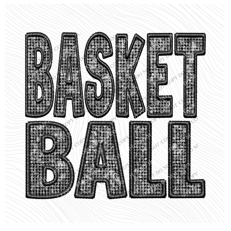 Basketball Faux Embroidery Diamonds Bling in Black Digital Design, PNG
