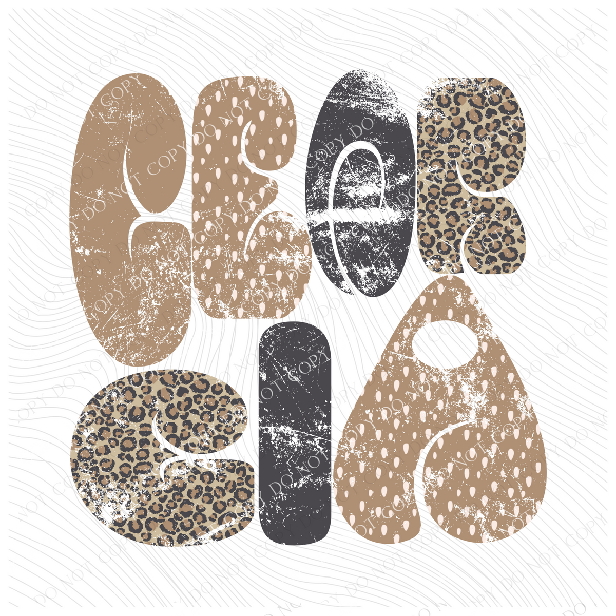 Georgia Chubby Retro Distressed Leopard print in tones of Tans & Faded Black Digital Design, PNG