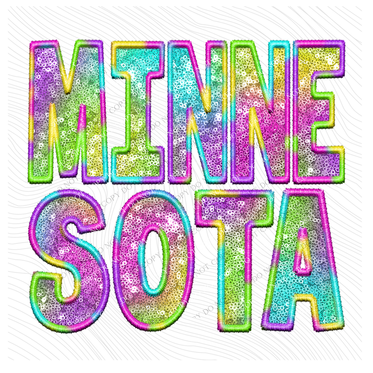 Minnesota Faux Embroidery & Sequin in Colorful Fun Tie Dye Digital Download, PNG