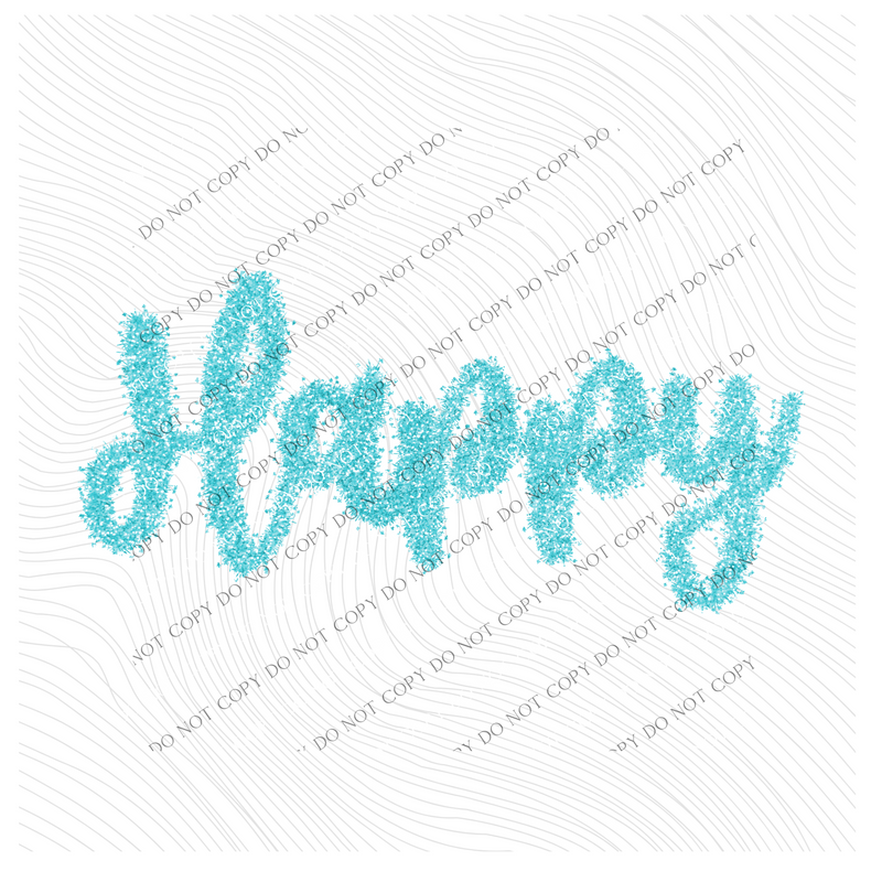 Happy Tinsel Script Bright Blue Digital Design, PNG