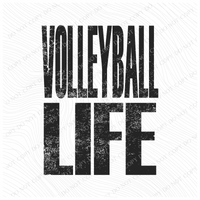 Volleyball Life Faded Distressed Black Digital Design, PNG