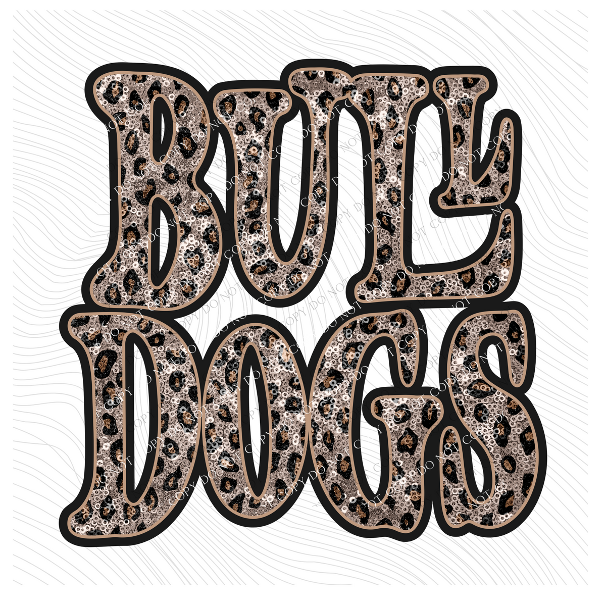 Bulldogs Vintage Shadow Outline in Faux Sequin Leopard Digital Design, PNG Only