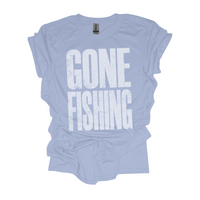 Gone Fishing Super Faded Distressed White Digital Design, PNG