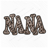 Nana Vintage Shadow Outline in Faux Sequin Leopard Digital Design, PNG Only