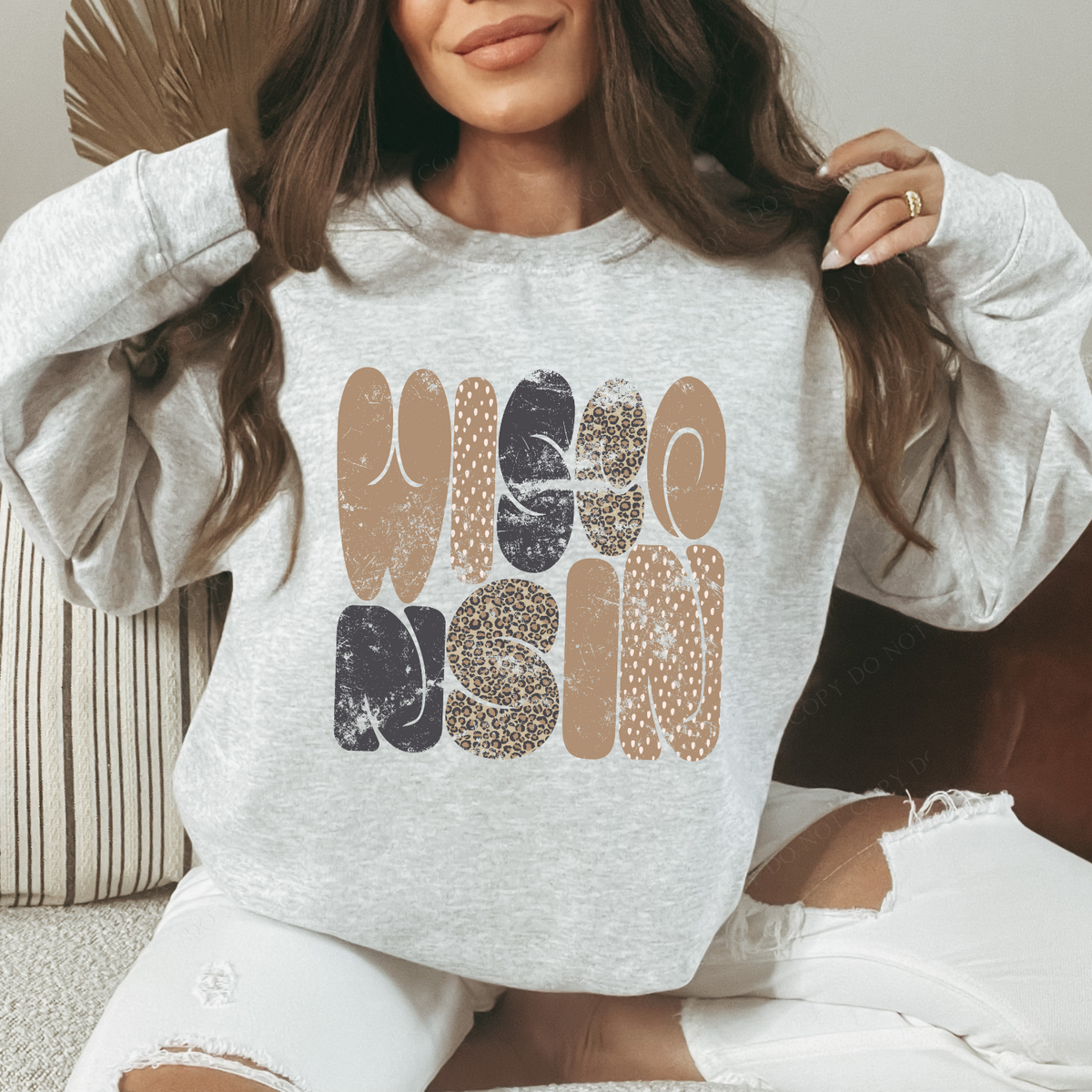 Wisconsin Chubby Retro Distressed Leopard print in tones of Tans & Faded Black Digital Design, PNG