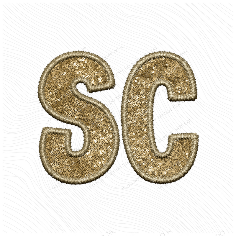 SC South Carolina Embroidery Sequin Digital Design in Gold, PNG