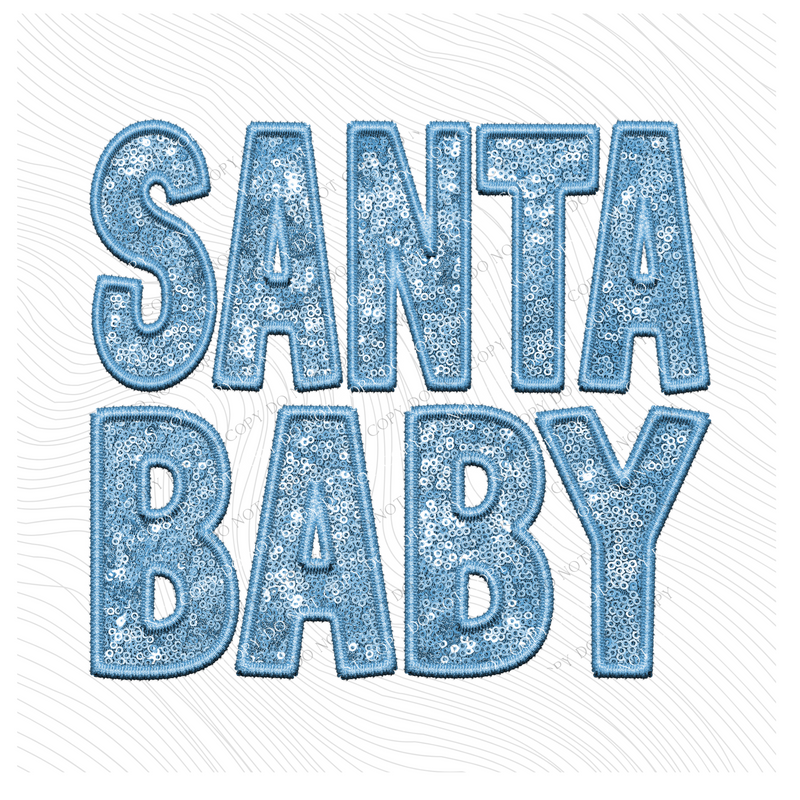 Santa Baby Faux Embroidery Sequin Light Blue Christmas Digital Download, PNG