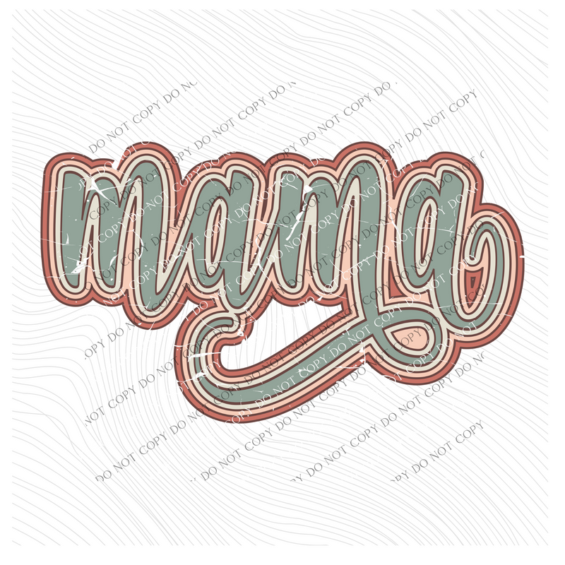 Mama Boho Scroll Stacked Distressed in Muted Boho Colors Digital Design, PNG Only