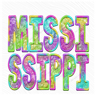 Mississippi Faux Embroidery & Sequin in Colorful Fun Tie Dye Digital Download, PNG