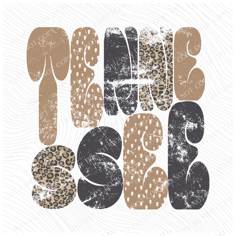 Tennessee Chubby Retro Distressed Leopard print in tones of Tans & Faded Black Digital Design, PNG