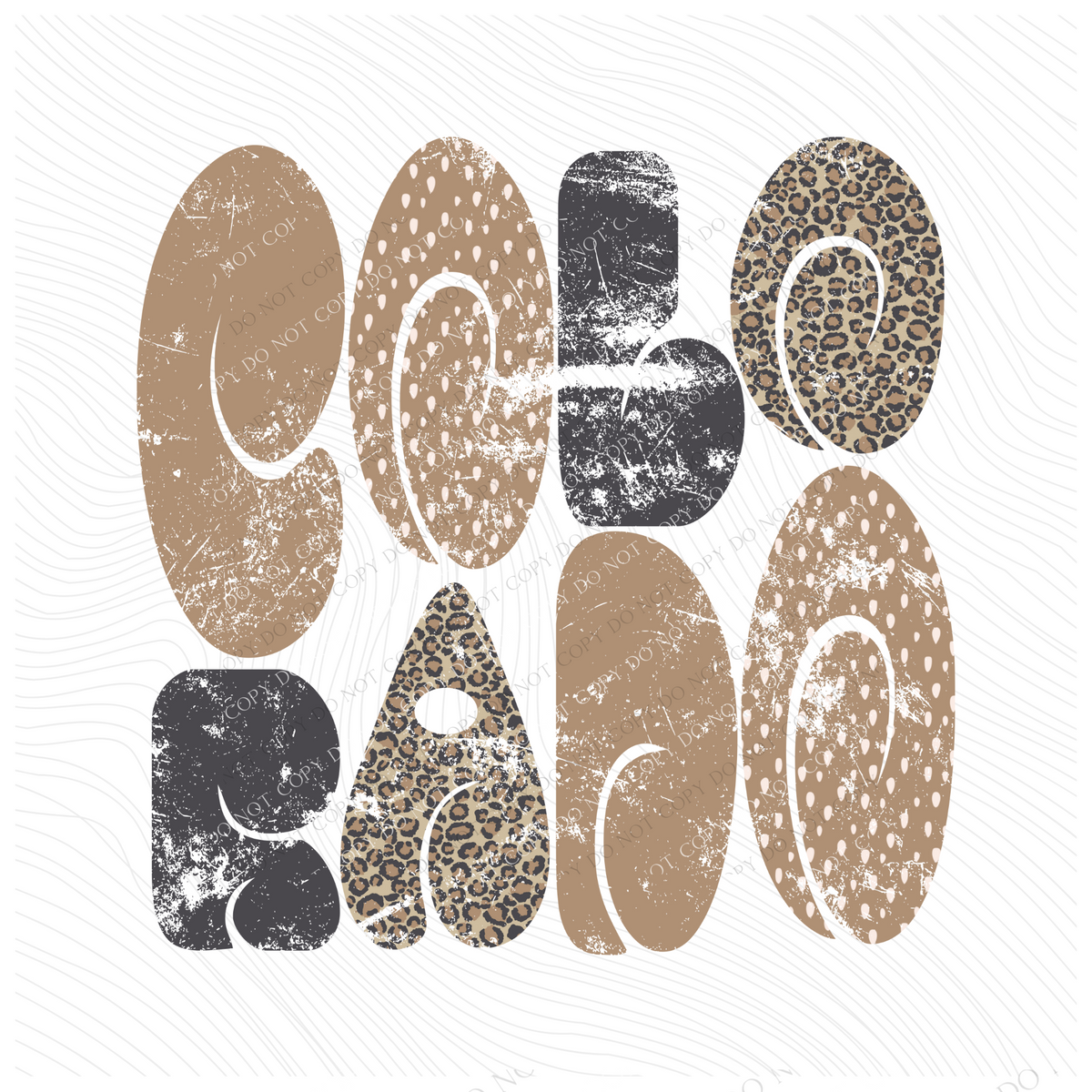 Colorado Chubby Retro Distressed Leopard print in tones of Tans & Faded Black Digital Design, PNG