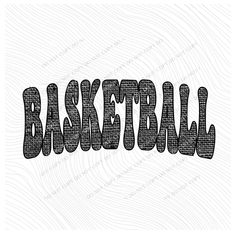 Basketball Curved Groovy in Black Faux Jute Fabric Texture Digital Design, PNG