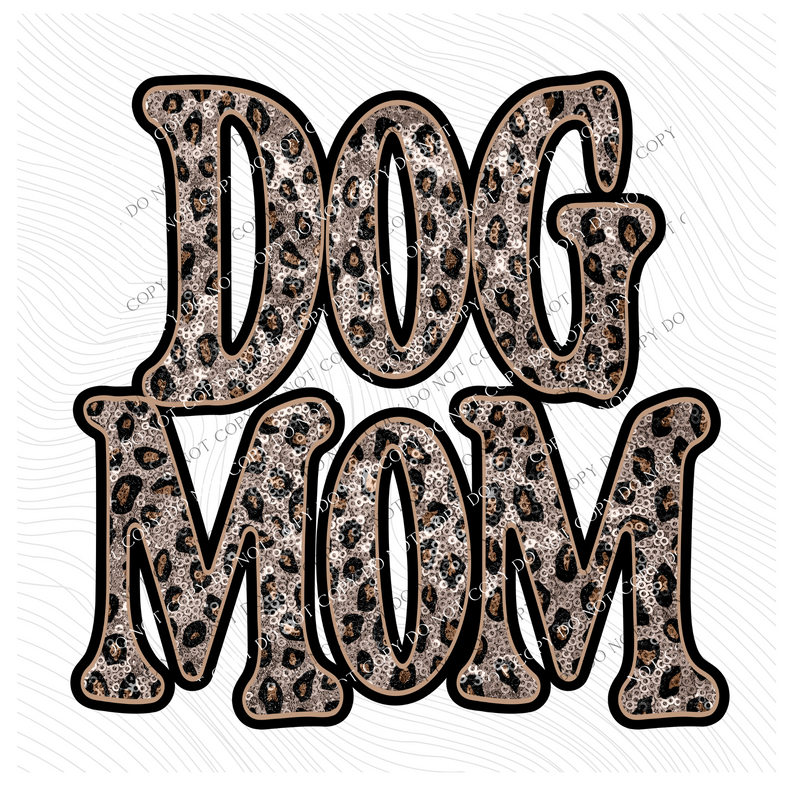 Dog Mom Vintage Shadow Outline in Faux Sequin Leopard Digital Design, PNG Only