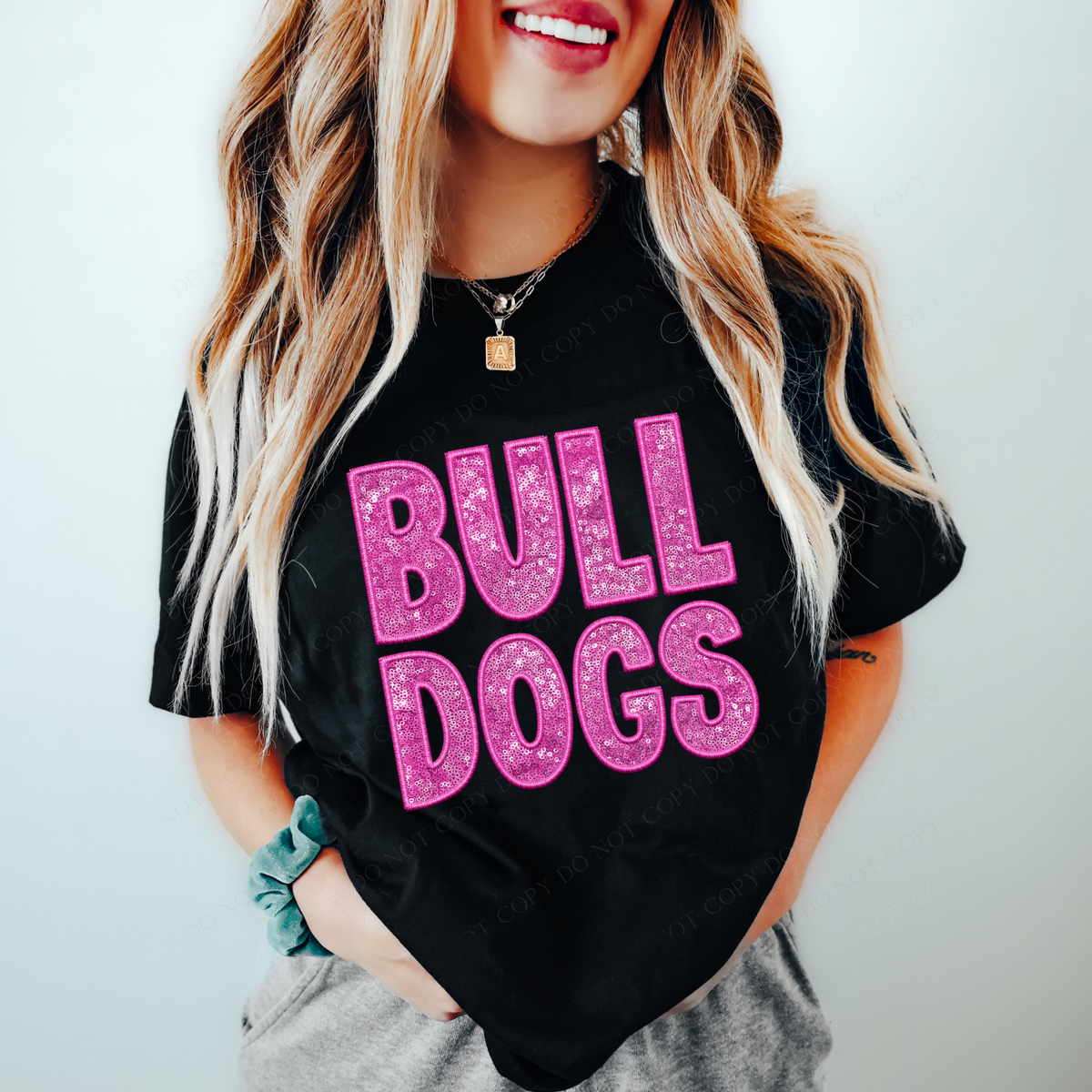 Bulldogs Embroidery & Sequin in Pink Mascot Digital Design, PNG