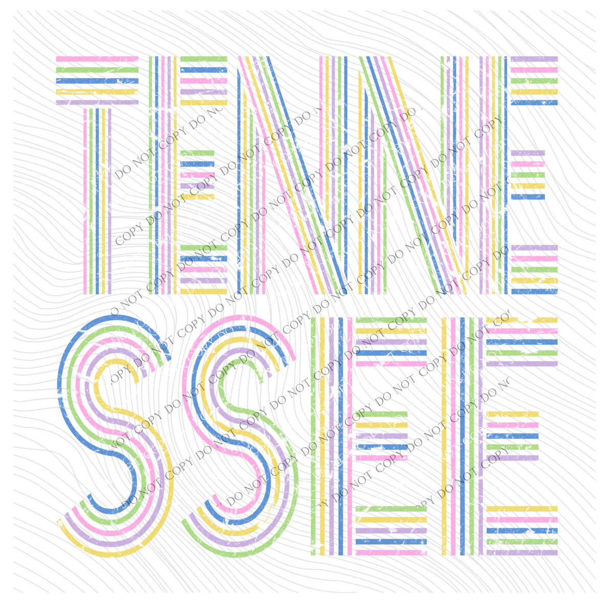Tennessee Retro Lines Distressed in Fun Pastel Colors Digital Design, PNG