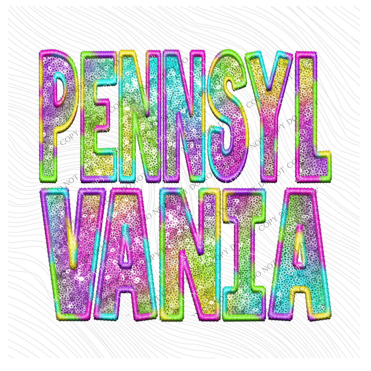 Pennsylvania Faux Embroidery & Sequin in Colorful Fun Tie Dye Digital Download, PNG