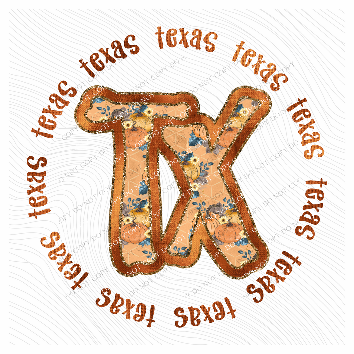 TX Texas Glitter Foil Pumpkins Circle Fall Digial Design, PNG