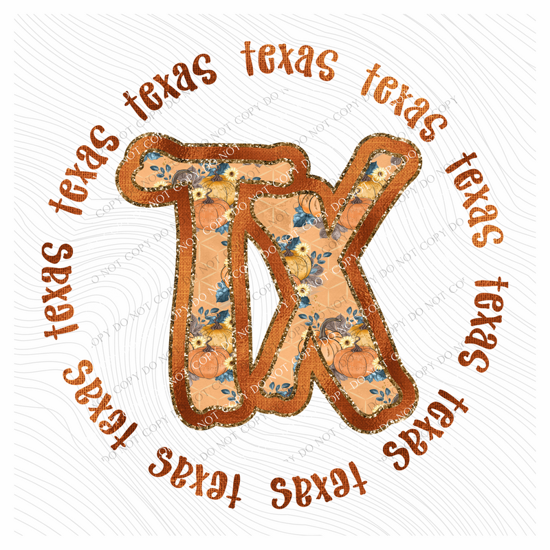 TX Texas Glitter Foil Pumpkins Circle Fall Digial Design, PNG