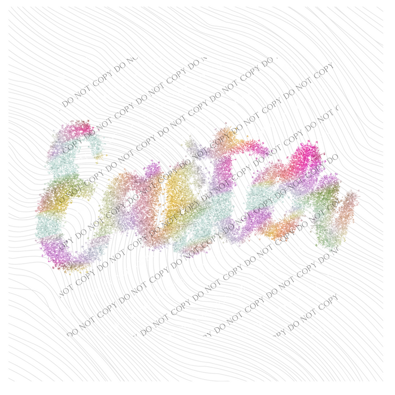 Easter Tinsel Script Tie Dye Pastels Digital Design, PNG
