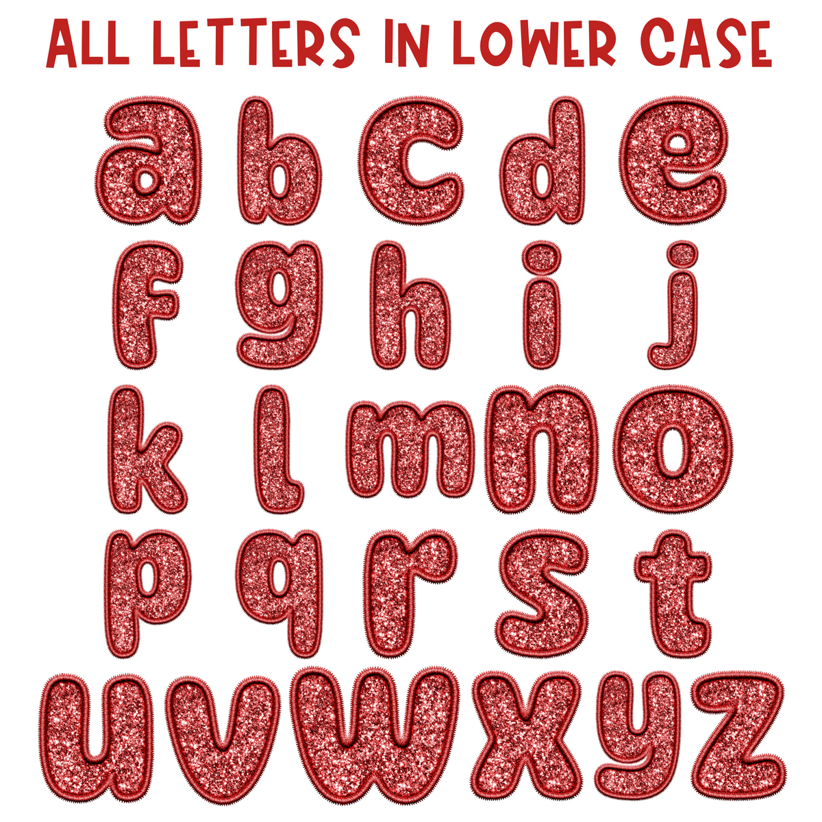Red Embroidery Glitter Alphabet Set | PNG files Alphabet Letters, Digital Art, PNG Only