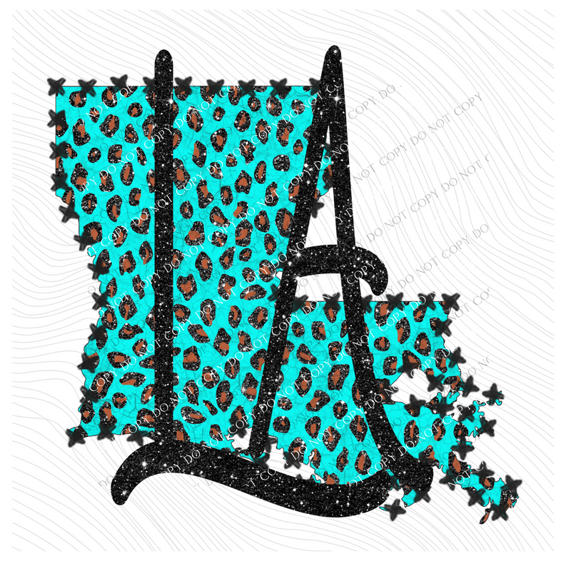 LA Louisiana Turquoise Marbled Effect Leopard Glitter in Turquoise & Black Digital Download, PNG