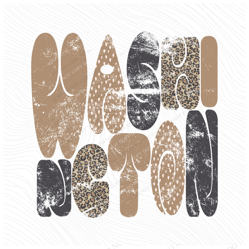 Washington Chubby Retro Distressed Leopard print in tones of Tans & Faded Black Digital Design, PNG