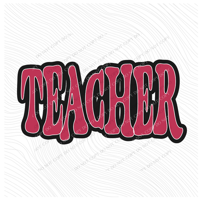 Teacher Vintage Shadow Outline Digital Design in Magenta Pink and Black with White outline, BOTH PNG & SVG Included!
