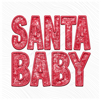 Santa Baby Faux Embroidery Sequin Muted Red Christmas Digital Download, PNG
