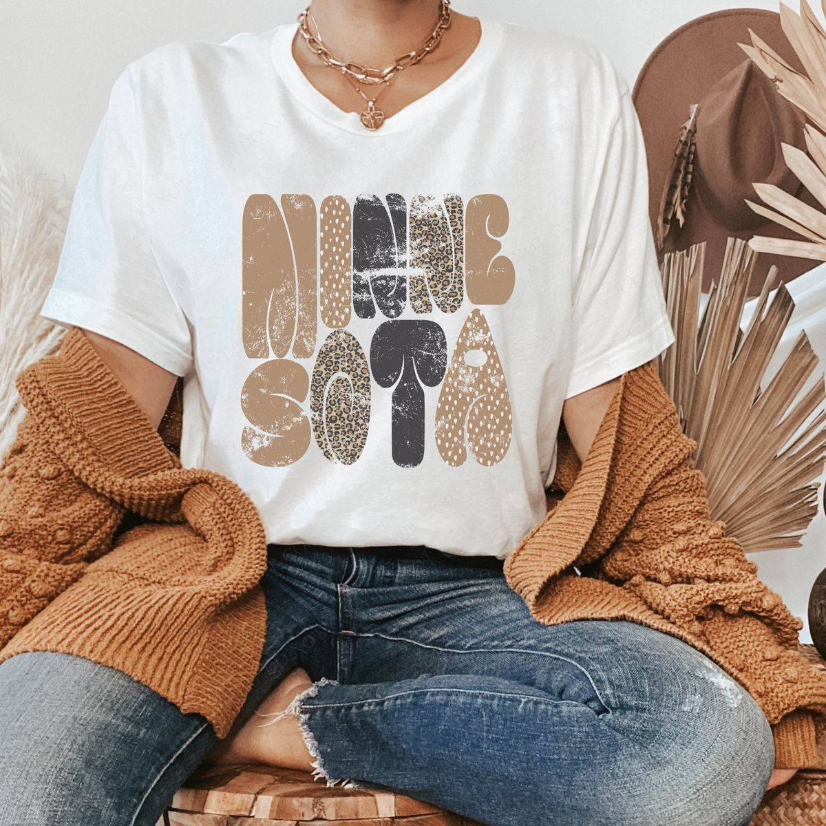 Minnesota Chubby Retro Distressed Leopard print in tones of Tans & Faded Black Digital Design, PNG