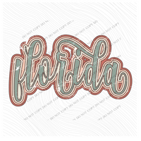 Florida Boho Scroll Stacked Distressed in Muted Boho Colors Digital Design, PNG Only